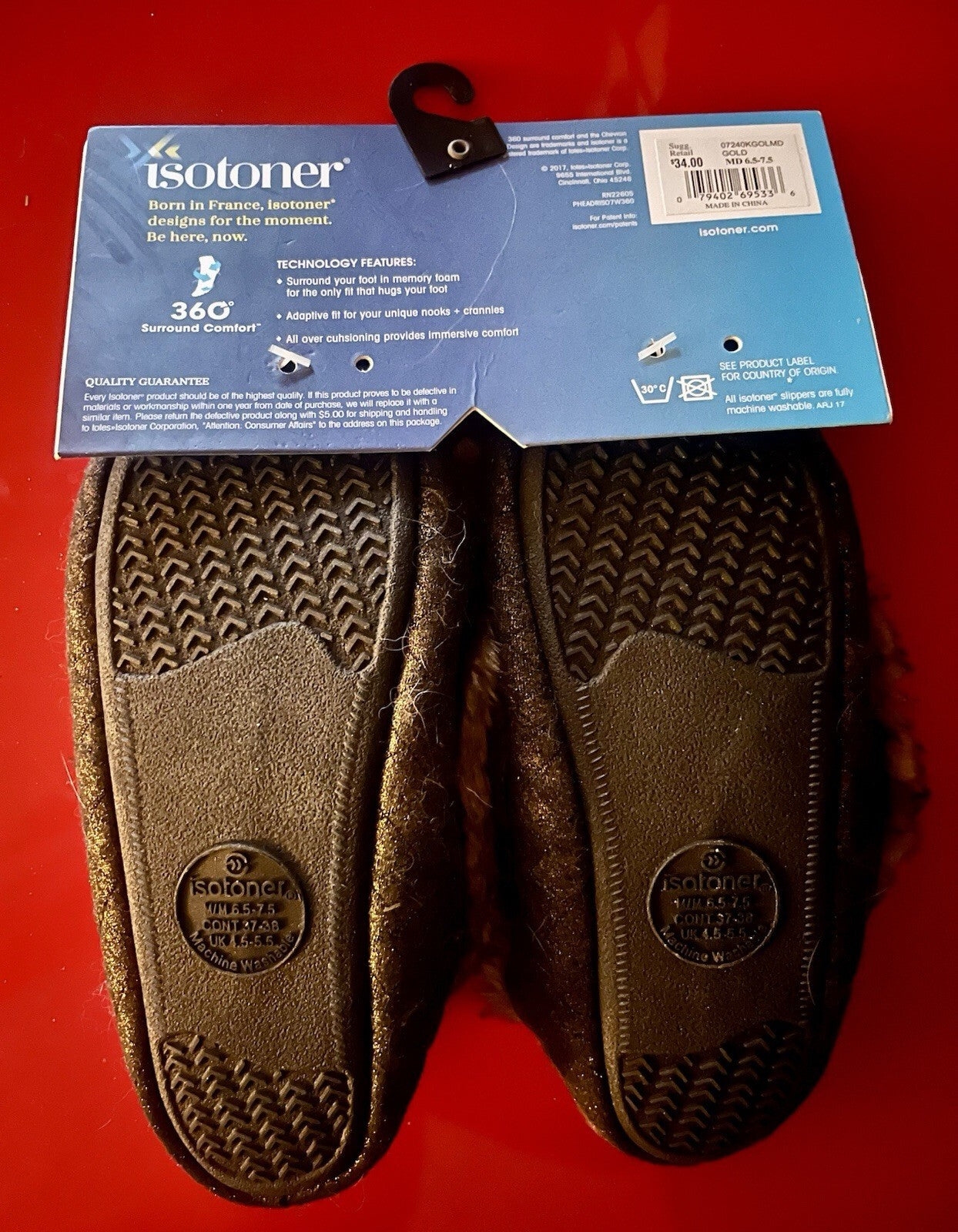 ISOTONER  Slipper Shoes All Around Memory Foam Faux Fur MED