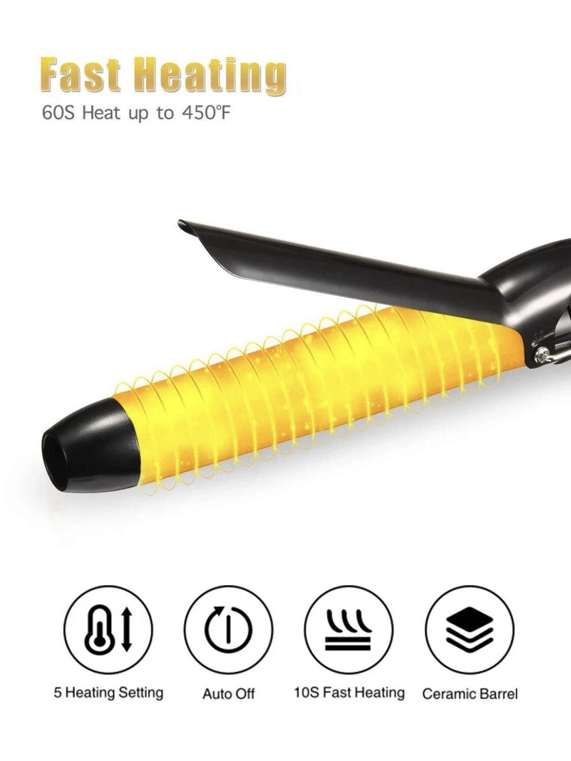 LANVIER 1.25 Inch Curling Iron, Extra Long Barrel, Black