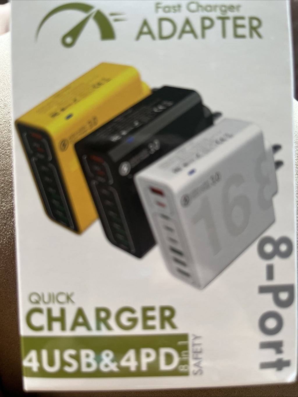 8 Port Quick Charger 4 USB & 4 PD Fast Charging Adaptor. White NIB