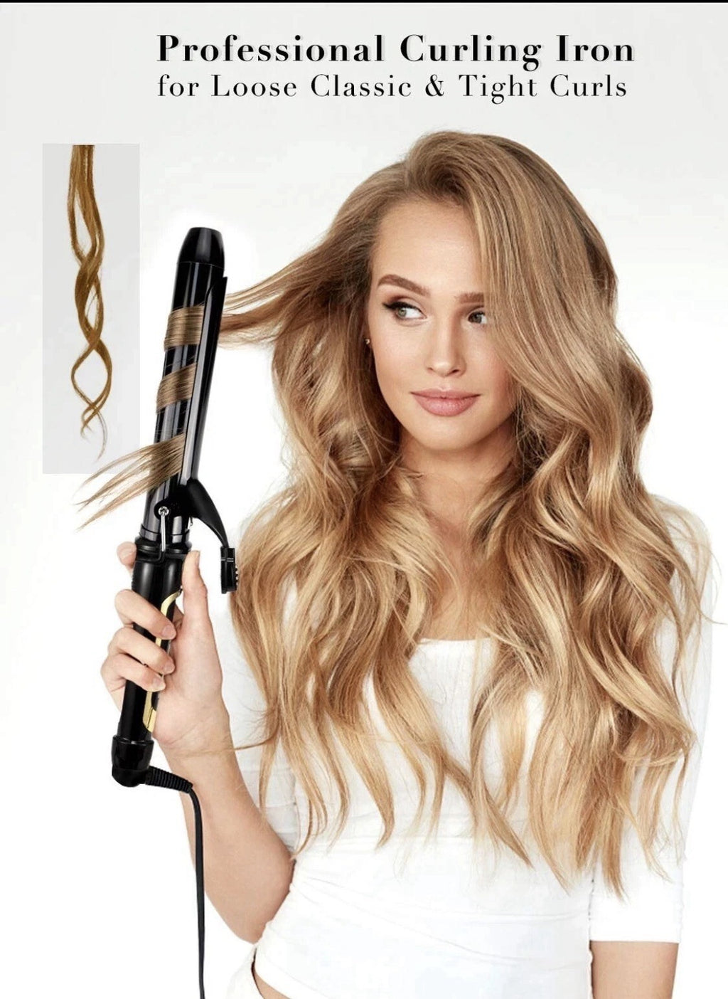 LANVIER 1.25 Inch Curling Iron, Extra Long Barrel, Black