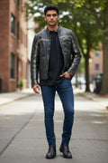 Genuine Leather Dress / Motorcycle Jacket Men’s SM