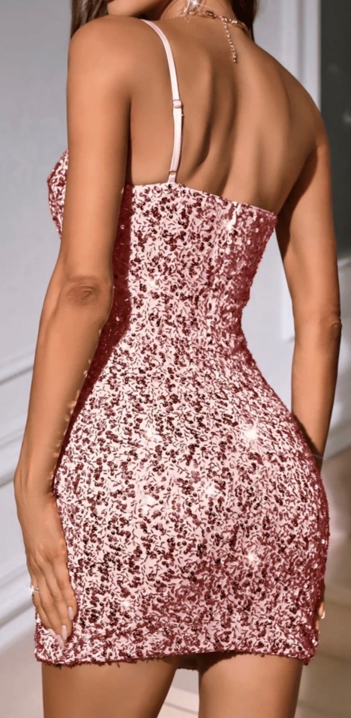 Sequin One-Shoulder Mini Dress, Midriff Cut Out  SZ 8/10 (L)