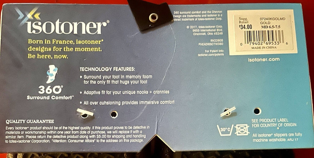 ISOTONER  Slipper Shoes All Around Memory Foam Faux Fur MED