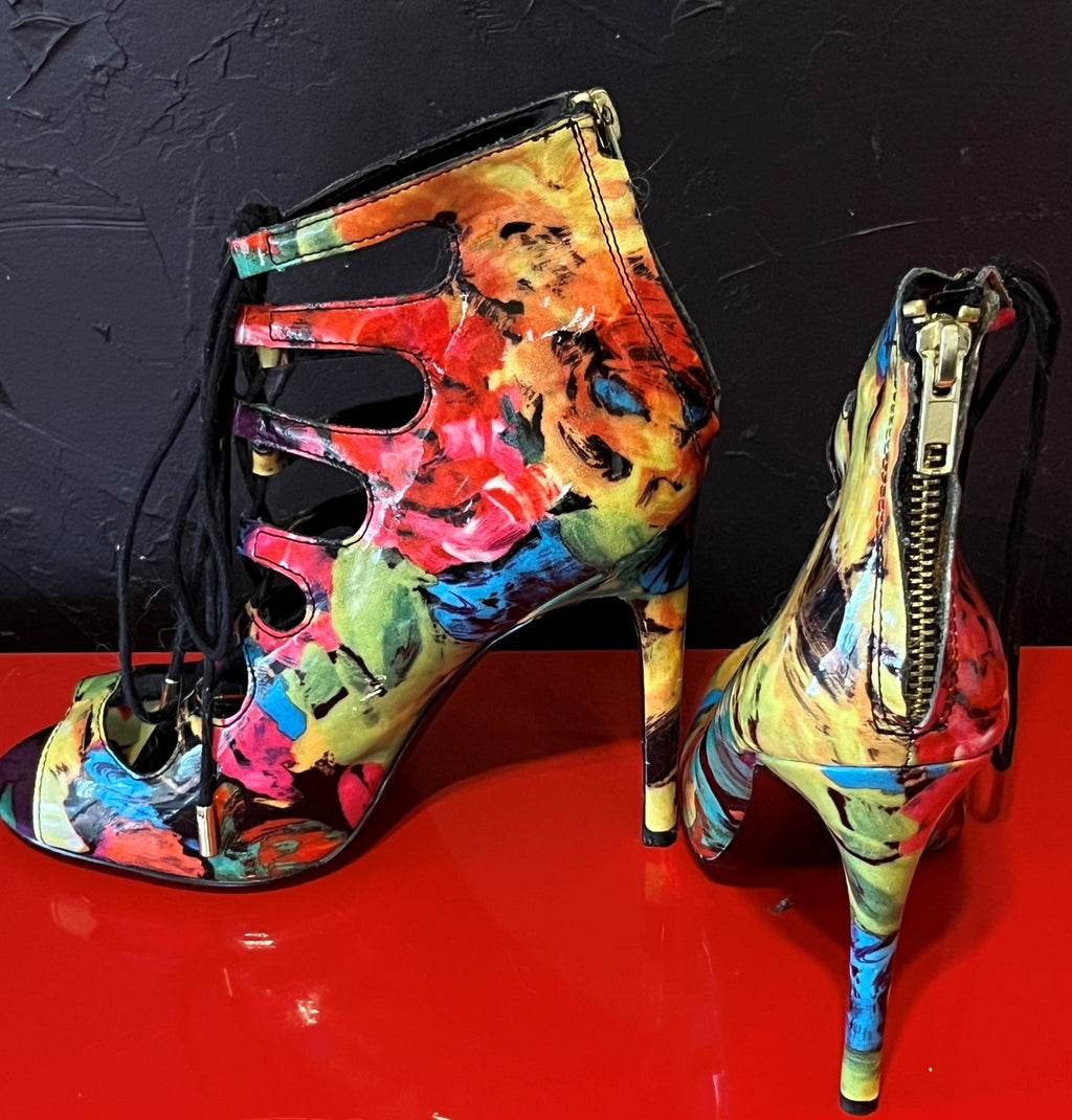 Paul Madden " Cynthia "Colorful Lace Up High Heels SZ 8M