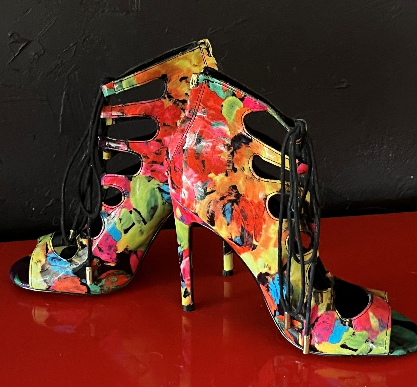 Paul Madden " Cynthia "Colorful Lace Up High Heels SZ 8M
